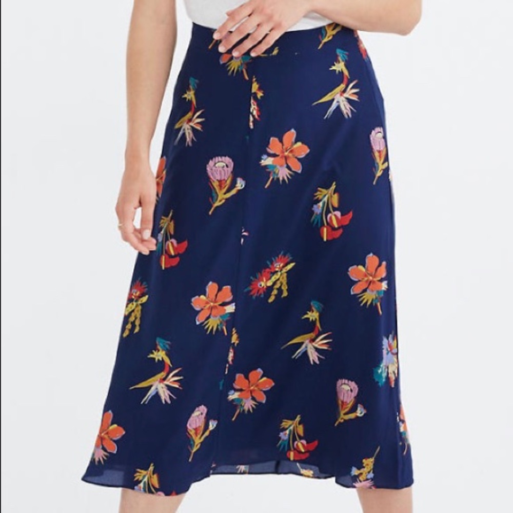 Madewell Silk Atrium Midi Skirt in bird of paradis